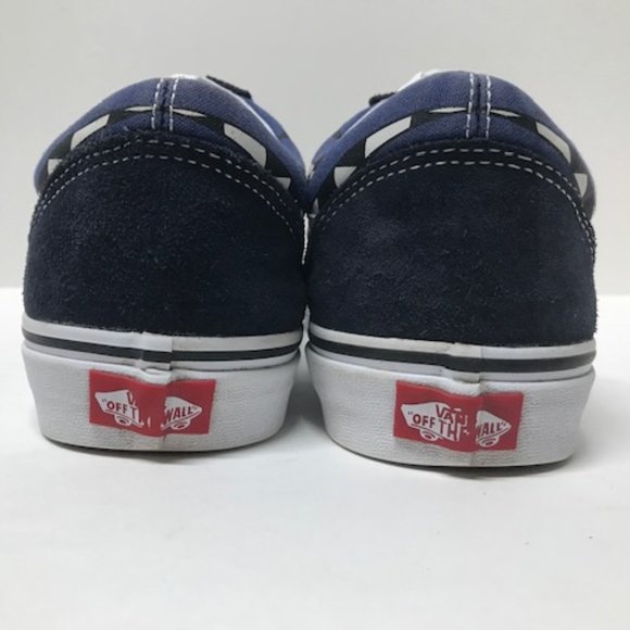 Vans Old Skool Checker Flame in Navy Blue Checker/True White Canvas Skate Shoes - Picture 14 of 16